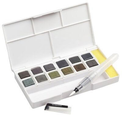 Set bojërash uji Derwent Graphitint Paint Pan, 12 kuba, kuti e bardhë