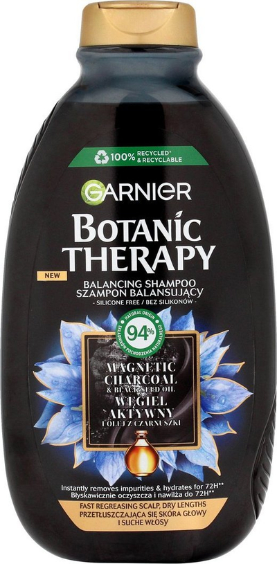 Shampo për flokë Garnier Botanic Therapy Magnetic Charcoal, për skalp të yndyrshëm dhe maja të thata, 400ml