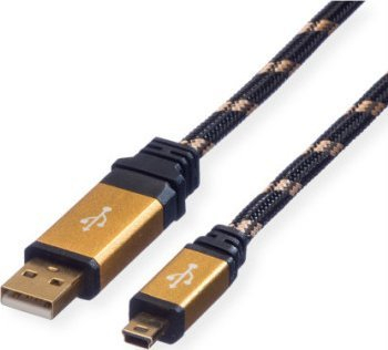 Kabllo USB Roline 11.02.8821, 2.0 A në Mini B, 0.8m, e zezë