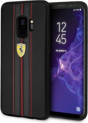 Mbrojtëse telefoni Ferrari Urban për Samsung Galaxy S9 Plus, lëkurë e vërtetë, stil sportiv, e zezë