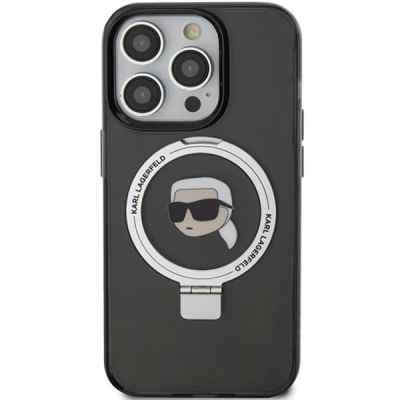 Mbrojtëse telefoni Karl Lagerfeld KLHMP15XHMRSKHK, iPhone 15 Pro Max 6.7", MagSafe Ring Stand, e zezë