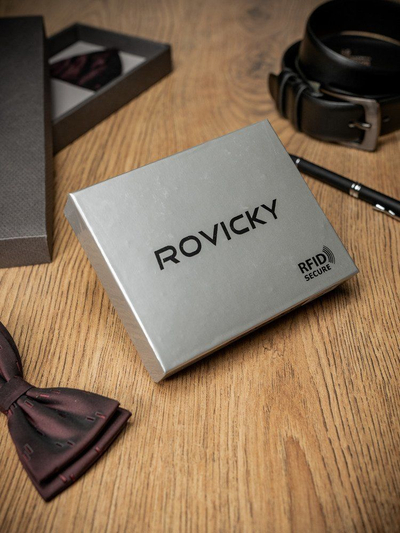 Portofol lëkure për burra Rovicky, vertikal, RFID, i zi