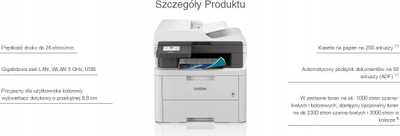 Pajisje shumëpërdorimshe Brother DCP L3555CDW, me lazer me ngjyra, Wi‑Fi, e bardhë