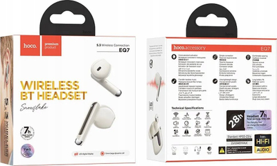 Kufje wireless Hoco EQ7 TWS, Bluetooth 5.3, me kuti karikimi me ekran, ngjyrë e bardhë