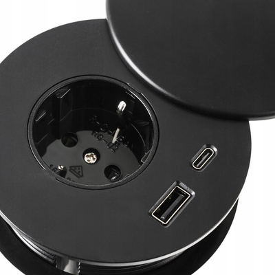 Prizë tavoline Spacetronik ERGOLINE SPSR1D3B V2, rrethore e futur te tavolina, me USB A dhe USB C, e zezë