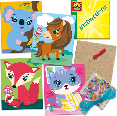 Set kartolina me rruza qelqi Djeco Glass Beads Embroidery Cards, 4 copë, për kalamaj, shumëngjyrëshe