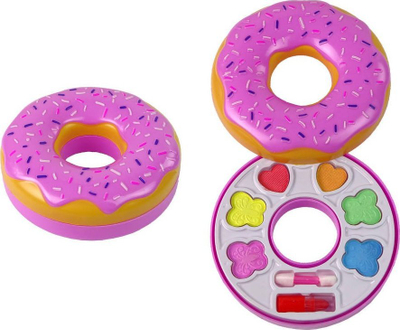 Set grimi lodër për kalamoj Leantoys Dessert Makeup Kit, paletë hije sysh, formë donut, rozë