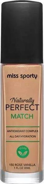 Fondatinë Miss Sporty Naturally Perfect Match, hidratuese vegane, 30 ml, nuanca 150 Rose Vanilla