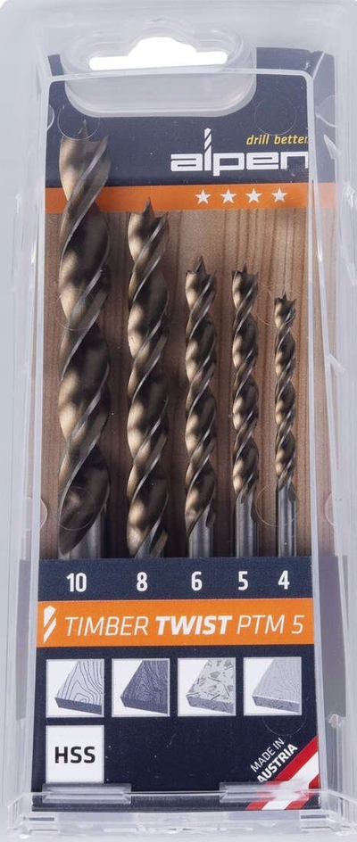 Set stërvitjesh për dru Alpen Timber Twist PTM 5, 5 copa, HSS