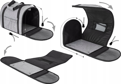 Çantë transporti R1 Tube, për mace dhe qen të vegjël, 27x39x28 cm, gri