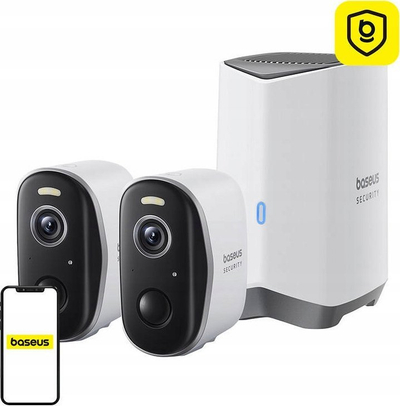 Set kamerash sigurie Baseus N1 Plus Outdoor 2K, 2 kamera WLAN IP, 2304 x 1296 piksel, i bardhë