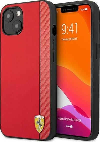 Футрола за телефон Ferrari FESAXHCP13SRE за iPhone 13 mini 5.4\", тврд капак, дизајн Carbon Stripe, црвена