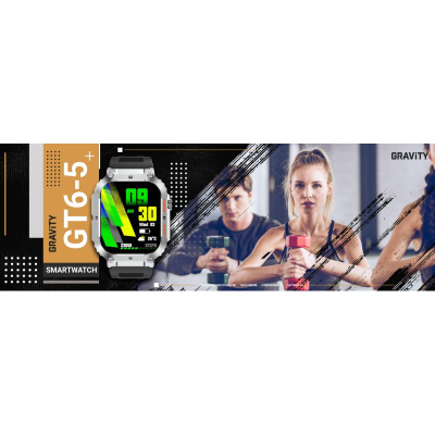Orë e zgjuar Gravity GT6-5, ekran 1.96", Bluetooth 5.0, argjendtë me të zezë