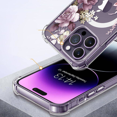 Kapak telefoni Tech-Protect Magmood MagSafe, për iPhone 13 Pro Max, i tejdukshëm me lule, shumëngjyrësh