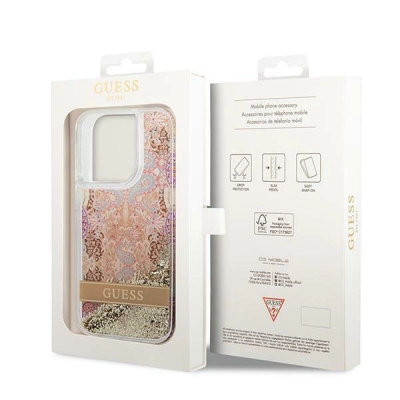 Kapak telefoni Guess për iPhone 14 Pro 6.1", me shkëlqim, ngjyrë e artë