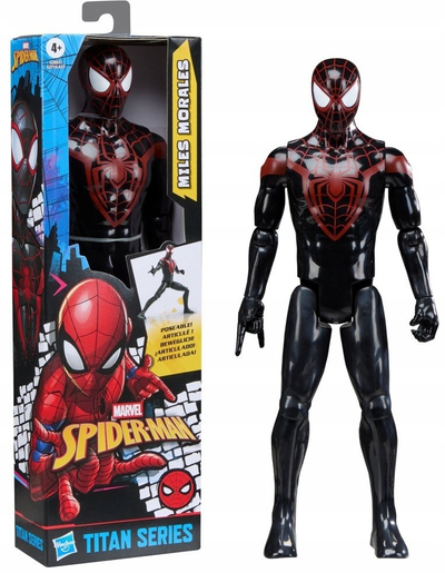 Figurë aksion Hasbro Marvel Spider-Man Titan Miles Morales, 30 cm, me nyje, e zezë me të kuqe