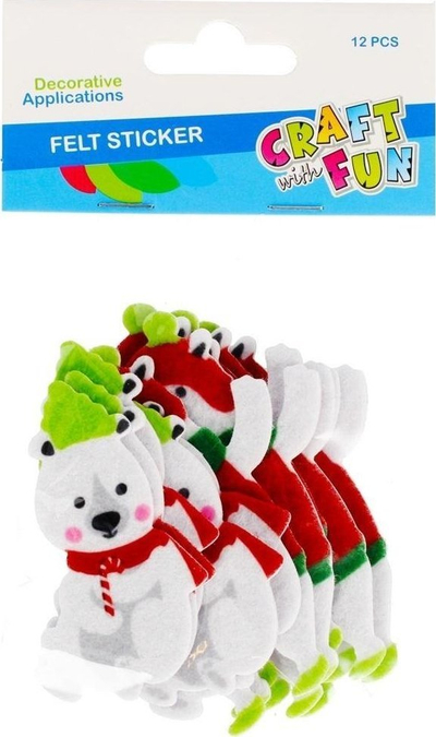Sticker dekorativ Craft with Fun Felt Bear, set 12 copë, arusha filci, vetëngjitës