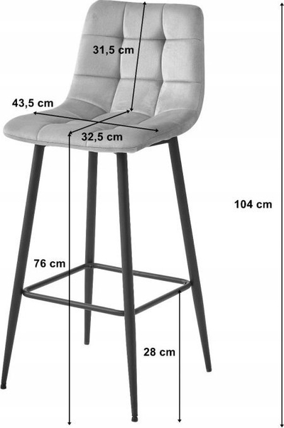 Tabure bari Arceto, velour, këmbë të zeza, gri e çelët, set me 4 copë