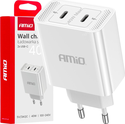 Adapter karikues AMIO 03892, 40W, 2x USB C, i bardhë