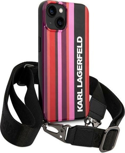 Mbrojtëse telefoni Karl Lagerfeld KLHCP14SSTSTP për iPhone 14, hardcase me rrip, rozë