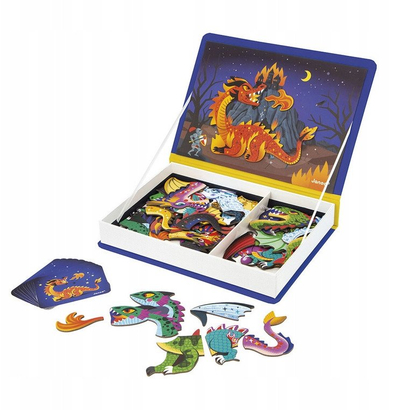 Loja magnetike Janod Magnéti'Book Dragons, 53 magnetë, 10 modele, shumëngjyrëshe
