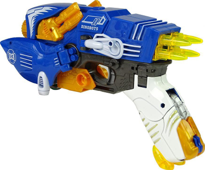 Lodër pistoletë dinosaur LeanToys Dinobots 2in1, me shigjeta, me mburojë pterosauri, blu