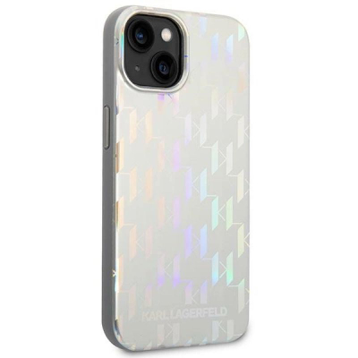 Futrollë telefoni Karl Lagerfeld për iPhone 14 6.1", me logo, ngjyrë argjendtë