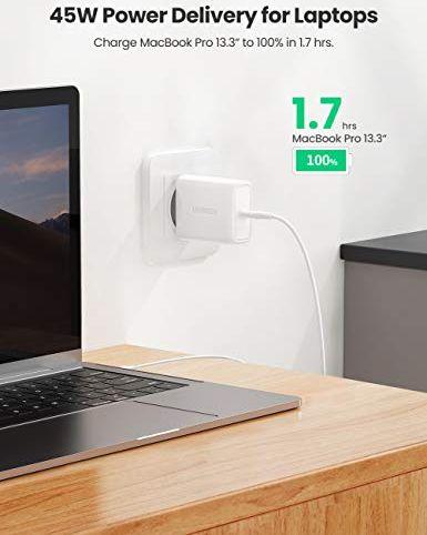 Karikues muri UGREEN Fast Charge, 45W, USB-C, i bardhë