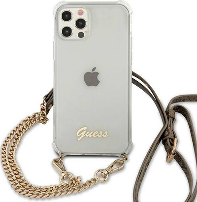 Mbulesë telefoni Guess 4G Chain për iPhone 12 Pro Max, 6.7", me zinxhir, transparente