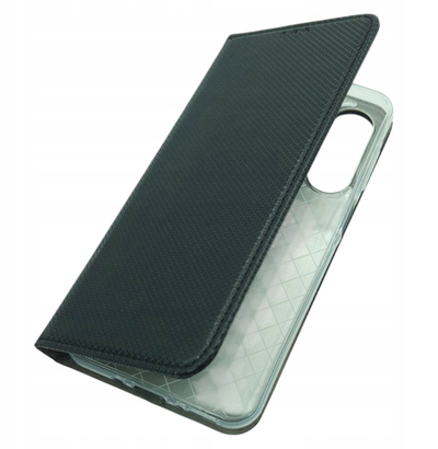Këllëf telefoni OEM Smart Case Book për Samsung A17 Oppo A17k, kapak magnetik, efekt metalik, i zi