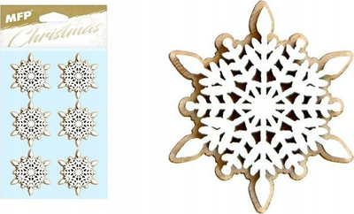 Stickera dekorativë MFP Snowflakes, dru, 6 copë, të bardhë