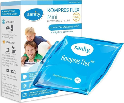 Kompresë me xhel Sanity, 10x10 cm, me rrip elastik, blu