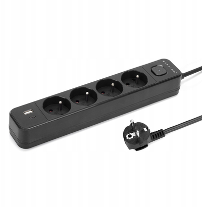 Prizë zgjatuese Montis MT186, 4 dalje, USB A C, 1.5 m, e zezë