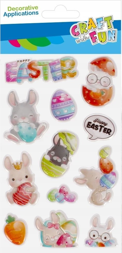 Stickera dekorativë Puffy CRAFT WITH FUN Bunny, set me 12 copa, për Pashkë