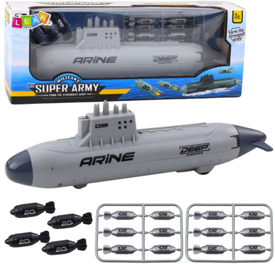 Lodër nëndetëse Leanto Submarine Ship Shooting Torpedoes, 28cm, plastike, gri