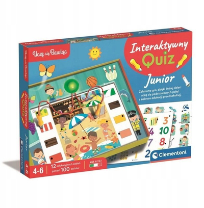 Lojë edukative Clementoni Interactive Quiz Junior, 12 lojëra, për kalamaj 4–6 vjeç, shumëngjyrëshe