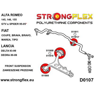 Bushing krah i poshtëm Strongflex 211287B, poliuretani, Toyota Celica ST202 ST204 94-99, i kuq