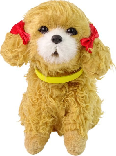 Lodër qen pellush LeanToys Poodle, interaktiv, lëvizës dhe me zë, kafe