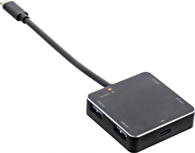Hub USB InLine USB 3.1, Type C në 4 porta USB A, PD 60W, alumini, i zi