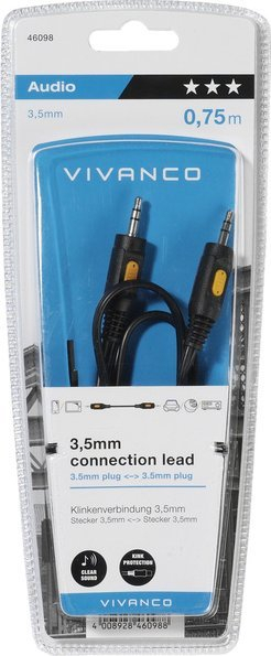 Kabllo audio Vivanco 46098, Jack 3.5 mm në 3.5 mm, 0.75 m, e zezë