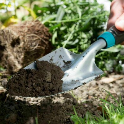 Llopatë dore Gardena Comfort, për mbjellje dhe transplantim, çelik, blu