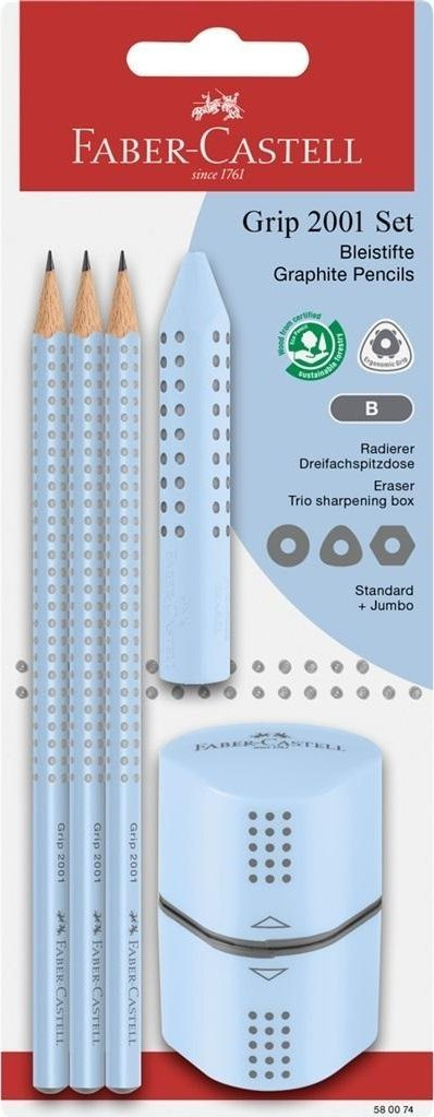 Set lapsa Faber-Castell Grip 2001, gradim B, me gomë dhe mprehëse, rozë