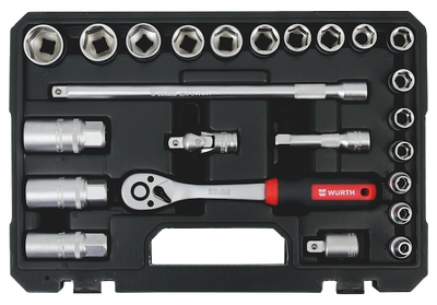 Set arpion me çelësa kokë, Würth, Redstripe, 3/8", 6 këndore, 24copë