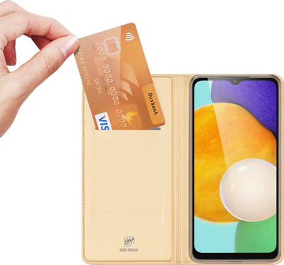 Kapak flip Dux Ducis Skin Pro për Samsung Galaxy A14 5G, lëkurë ekologjike, me xhep karte, ngjyrë gold