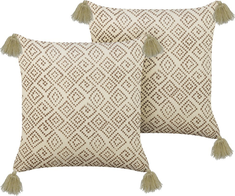 Set jastëkësh dekorativë SANTOLINA Velvet, 45 x 45 cm, model gjeometrik, bezhë