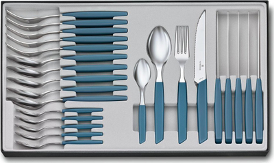 Set takëmesh Victorinox Swiss Modern Steak, 24 copë, çelik inox, doreza blu