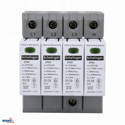 Mbrojtës mbirryme Schelinger SPD03, 4P, 12.5kA T1+T2, 275V AC