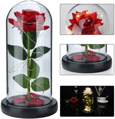 Декор вечна роза Lamex Eternal Rose in Glass, 22 cm, со LED осветлување, проѕирен