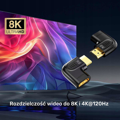 Adapter HDMI Unitek A1047ABK03, vertikal 90° dhe 270°, 8K 60Hz 4K 120Hz, i zi