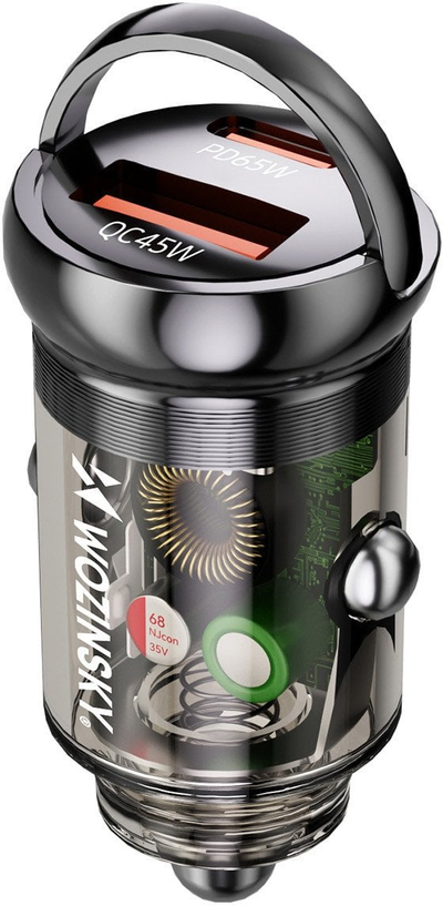 Полнач за автомобил Wozinsky 65W, USB C PD 65W, USB A QC 3.0, црн